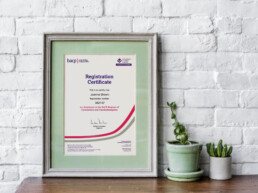 Picture of framed British Association for Counselling and Psychotherapy (BACP) certificate awarded to Joanne Brown at Evolve Counselling.